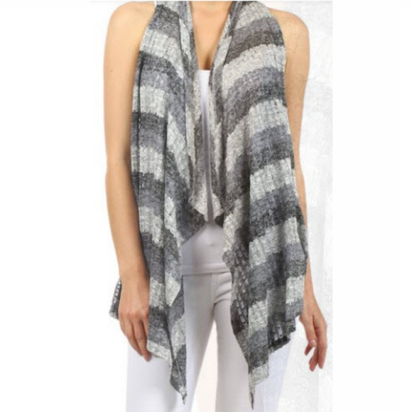Pretty Young Thing Sweaters - Pretty Young Thing Gray Stripe Open Vest